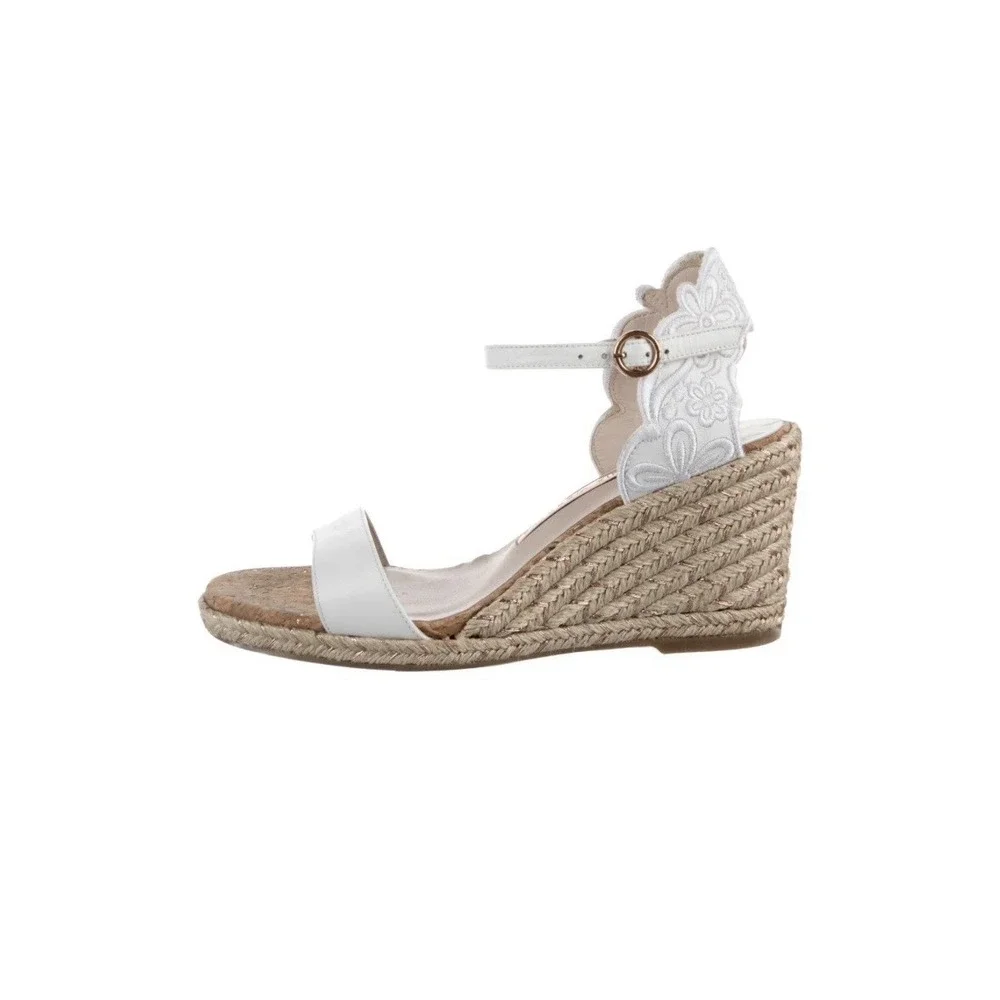 Sophia Webster White Leather Lace Espadrille Wedge Sandals 39.5 US 9.5